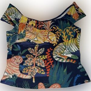 Anthropologie Maeve Off the Shoulder Tropical Tiger Print Top XS